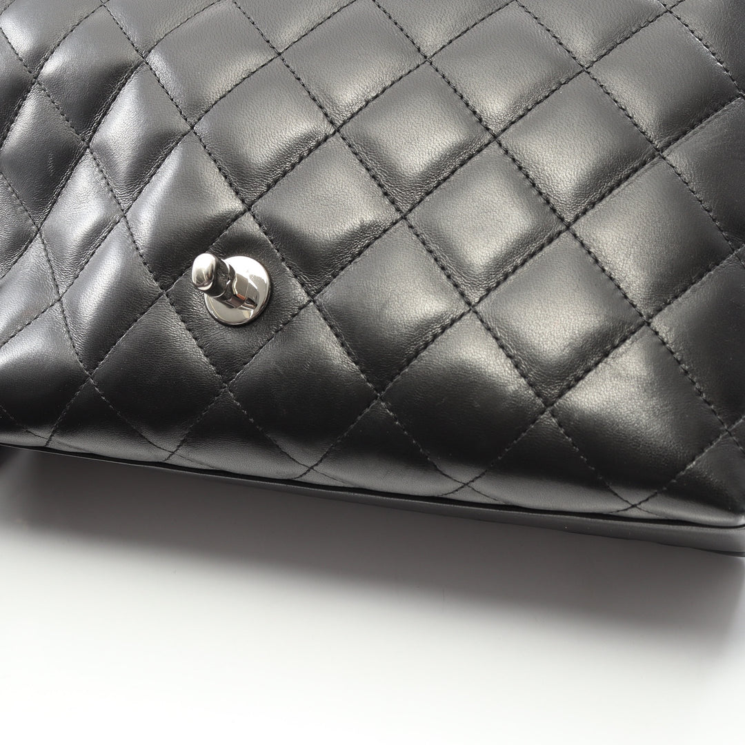 Chanel Matelasse Top Handle Bag Vintage Lambskin Black Silver Hardware