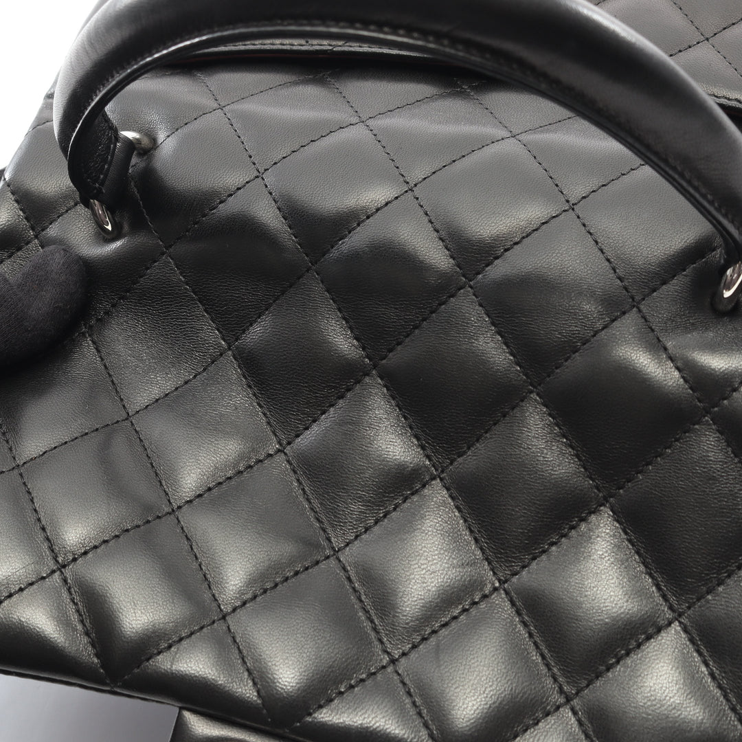 Chanel Matelasse Top Handle Bag Vintage Lambskin Black Silver Hardware