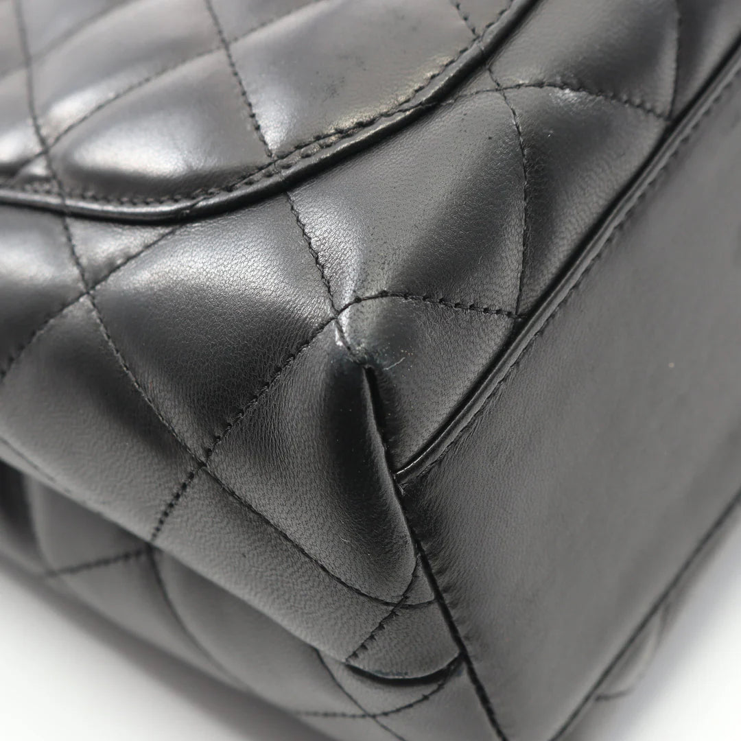 Chanel Matelasse Top Handle Bag Vintage Lambskin Black Silver Hardware