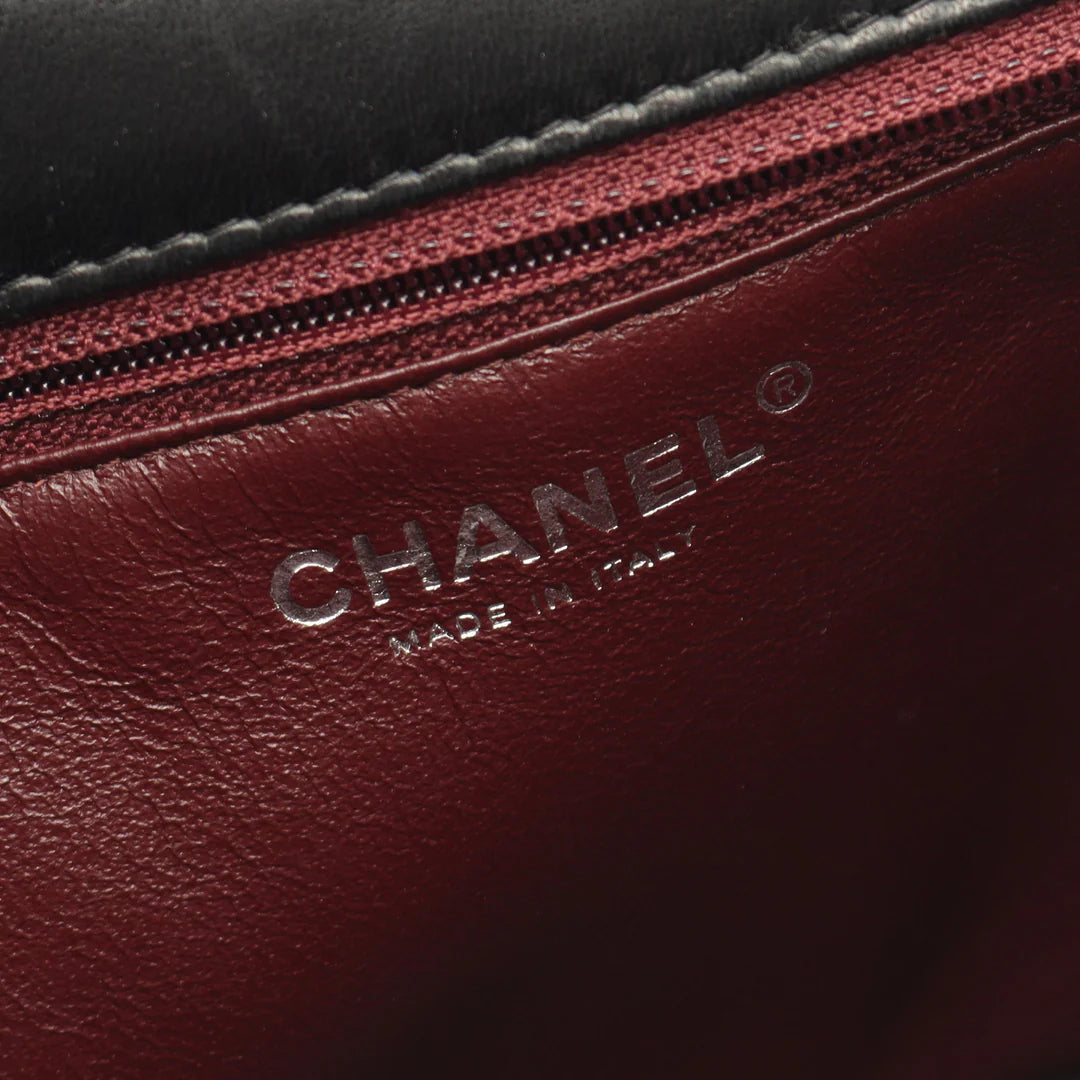 Chanel Matelasse Top Handle Bag Vintage Lambskin Black Silver Hardware
