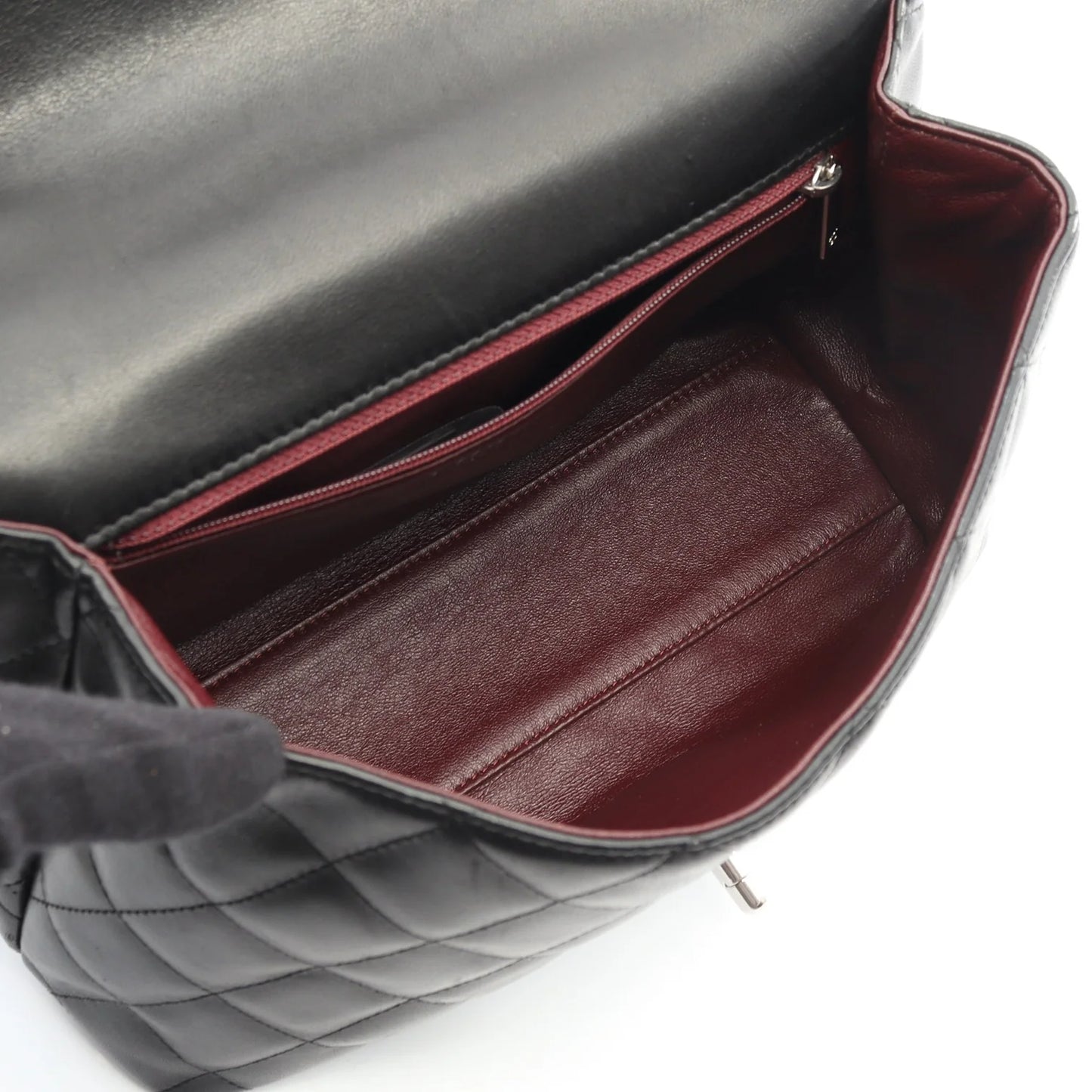 Chanel Matelasse Top Handle Bag Vintage Lambskin Black Silver Hardware