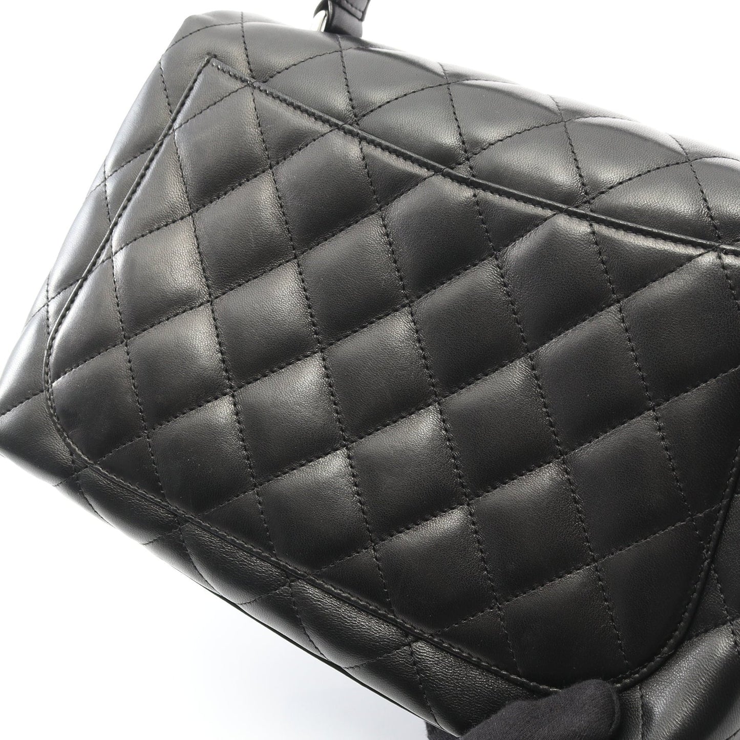 Chanel Matelasse Top Handle Bag Vintage Lambskin Black Silver Hardware