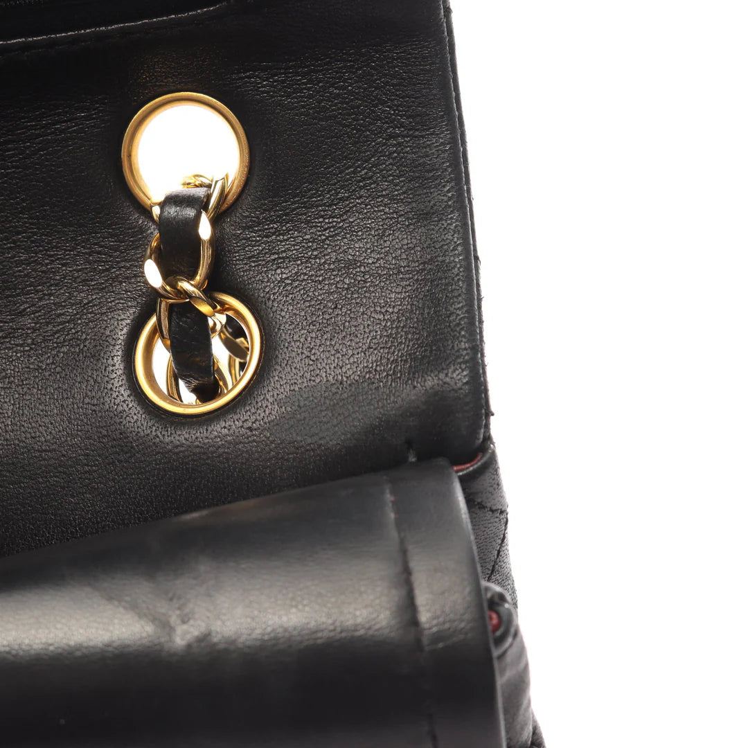 Chanel Classic Flap Bag Vintage Medium Lambskin Black Gold Hardware