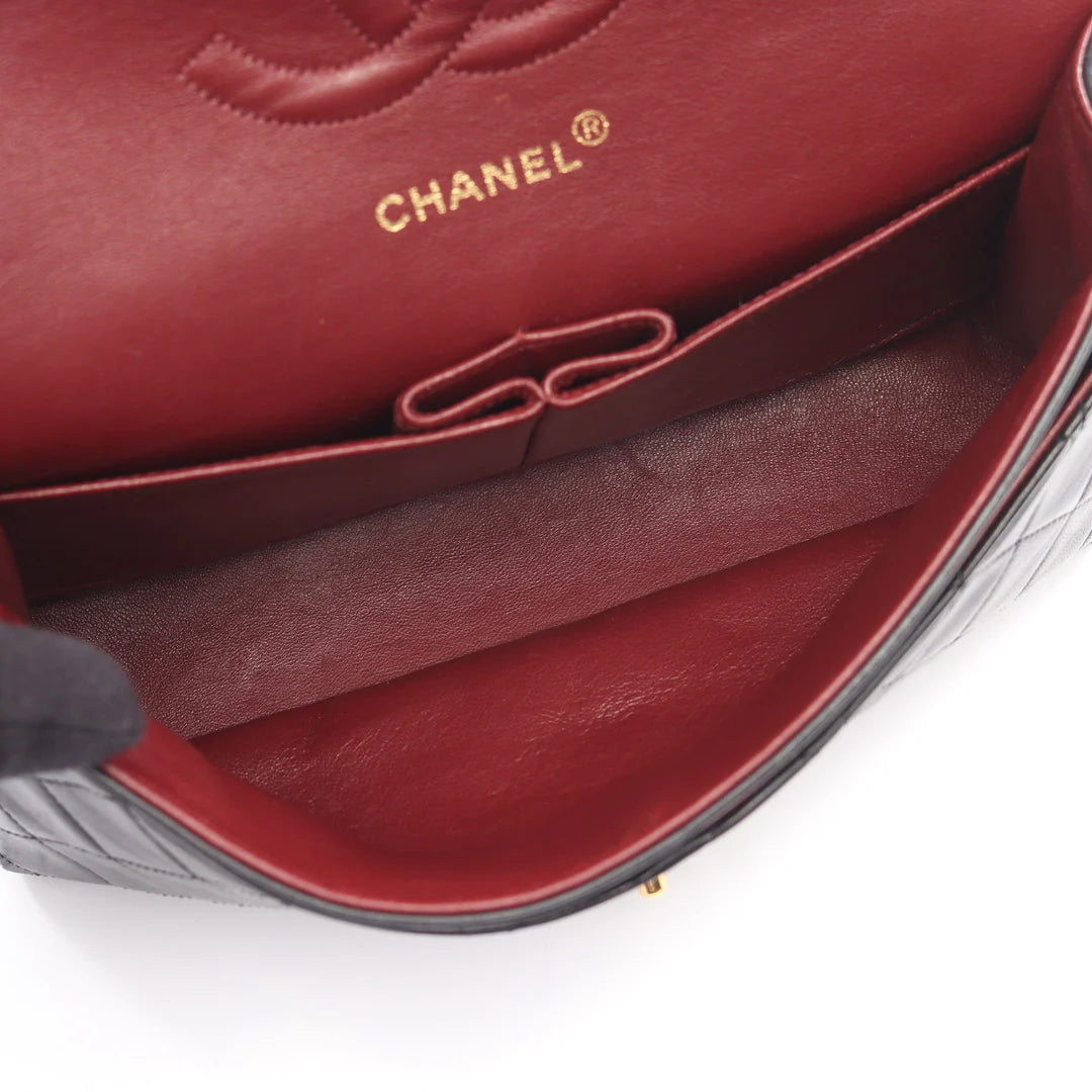 Chanel Classic Flap Bag Vintage Medium Lambskin Black Gold Hardware