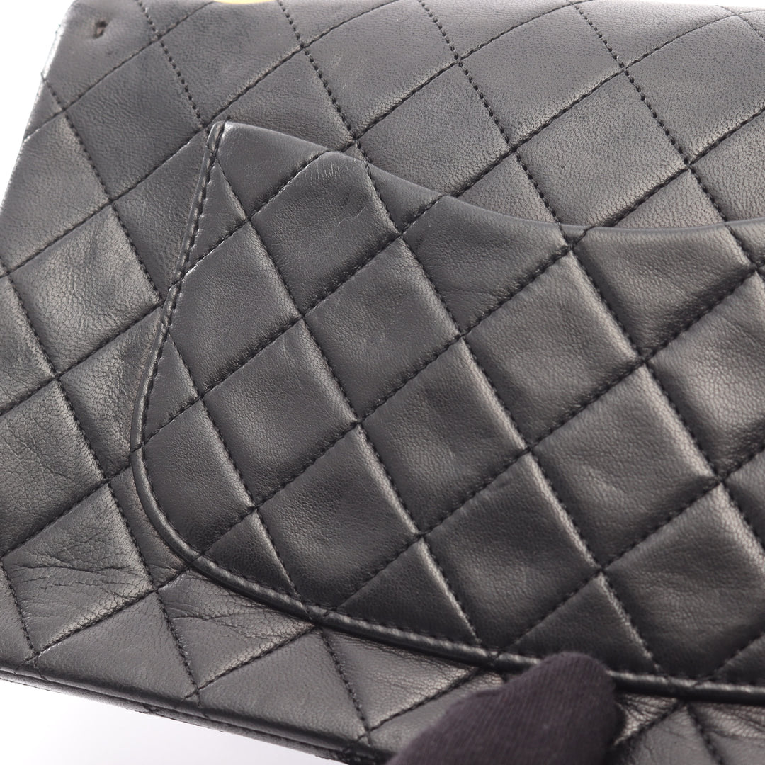 Chanel Classic Flap Bag Vintage Medium Lambskin Black Gold Hardware