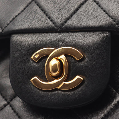 Chanel Classic Flap Bag Vintage Medium Lambskin Black Gold Hardware