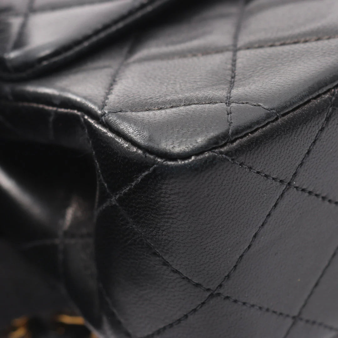 Chanel Classic Flap Bag Vintage Small Lambskin Black Gold Hardware