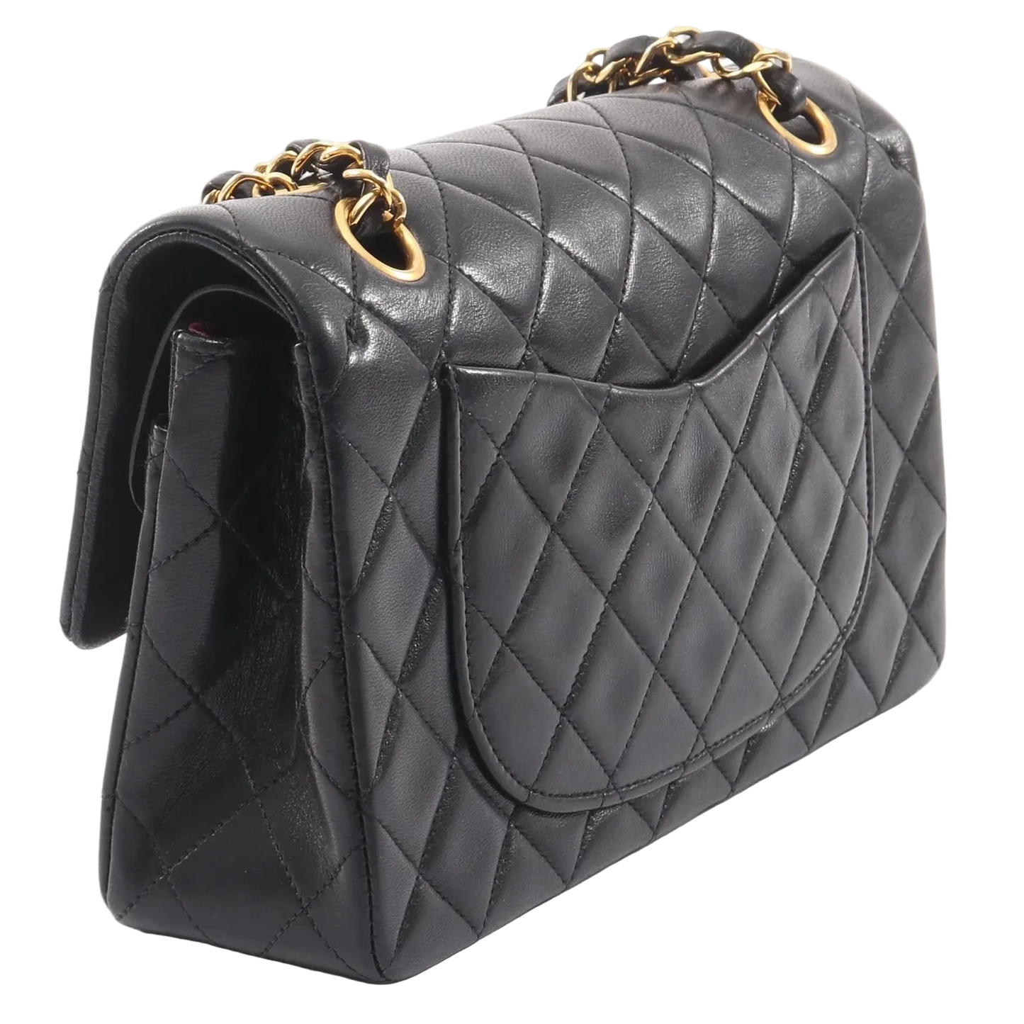 Chanel Classic Flap Bag Vintage Small Lambskin Black Gold Hardware