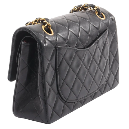 Chanel Classic Flap Bag Vintage Small Lambskin Black Gold Hardware