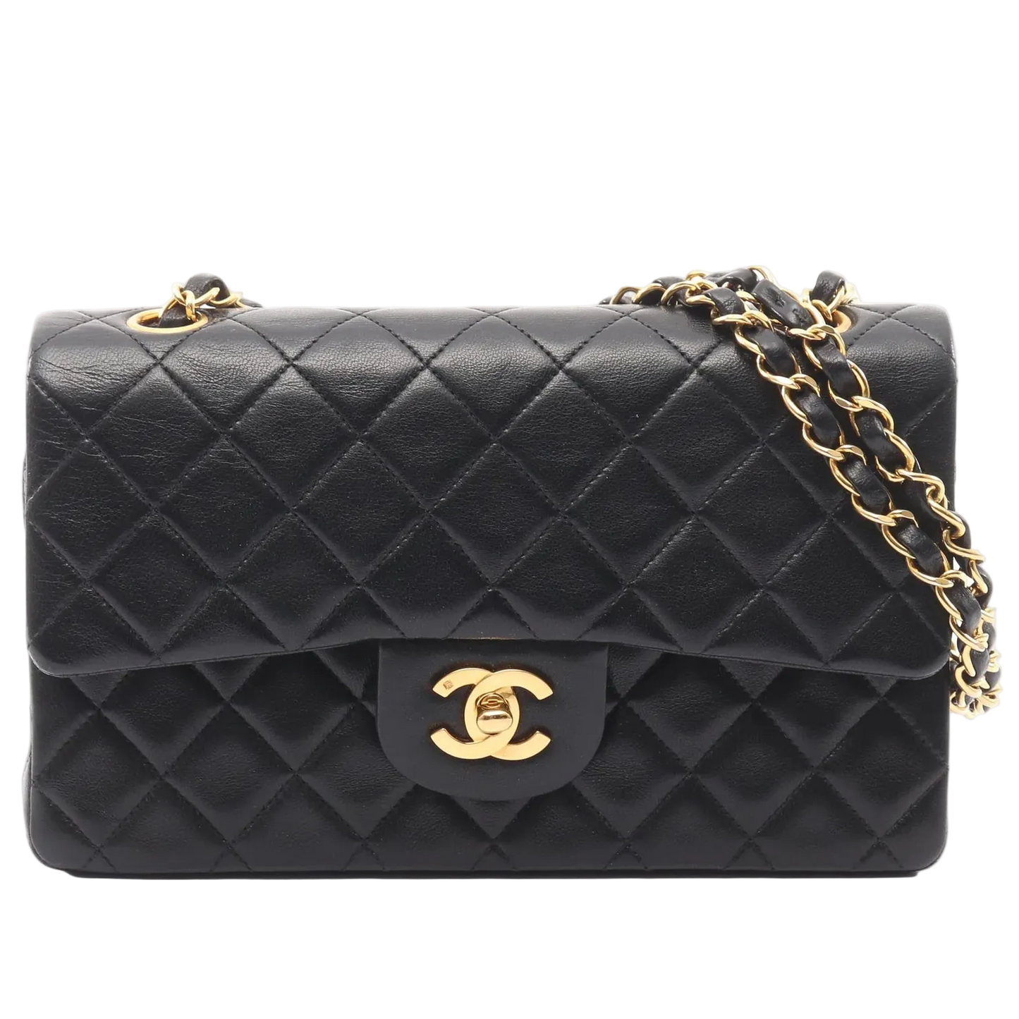 Chanel Classic Flap Bag Vintage Small Lambskin Black Gold Hardware
