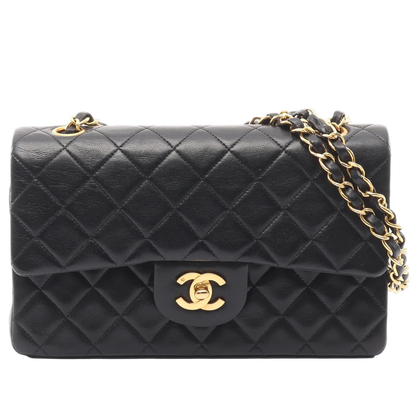 Chanel Classic Flap Bag Vintage Small Lambskin Black Gold Hardware