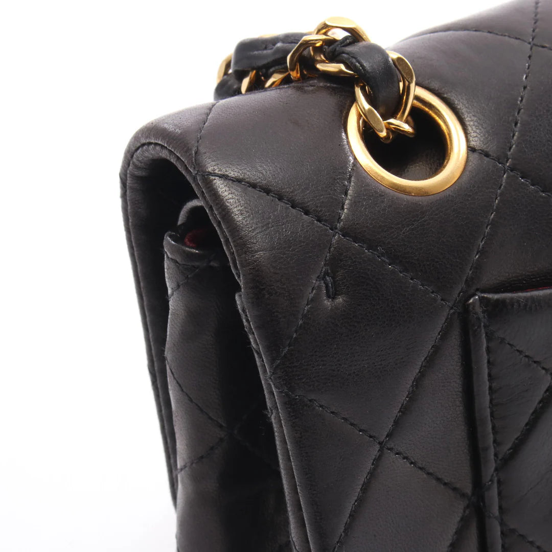 Chanel Classic Flap Bag Vintage Small Lambskin Black Gold Hardware