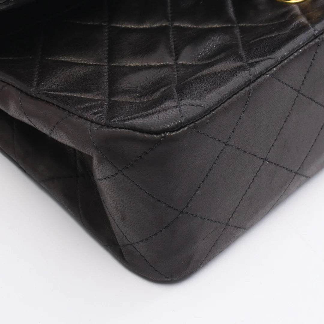 Chanel Classic Flap Bag Vintage Small Lambskin Black Gold Hardware