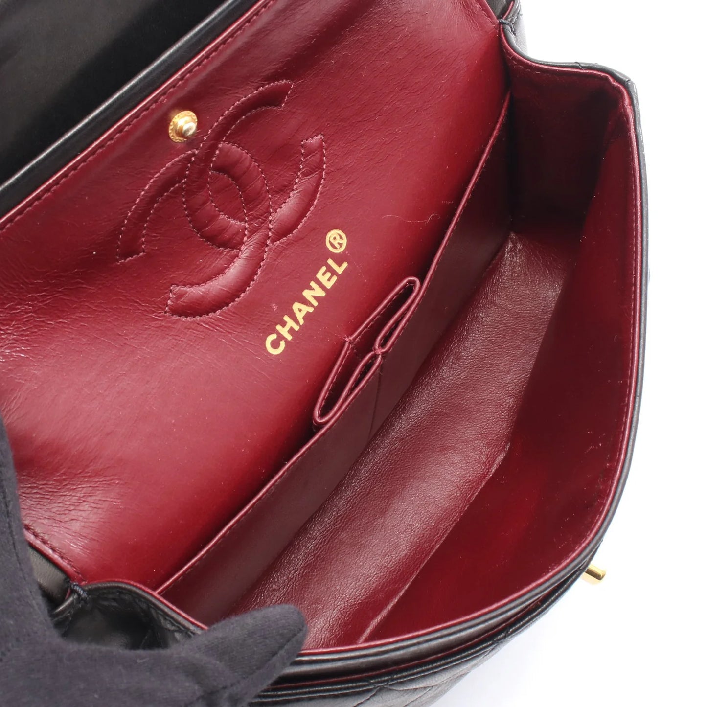 Chanel Classic Flap Bag Vintage Small Lambskin Black Gold Hardware