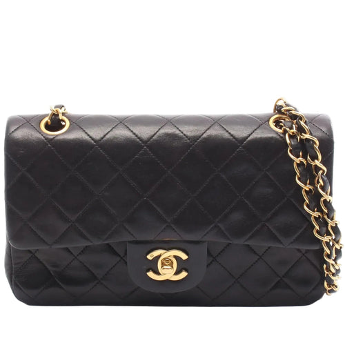 Chanel Classic Flap Bag Vintage Small Lambskin Black Gold Hardware