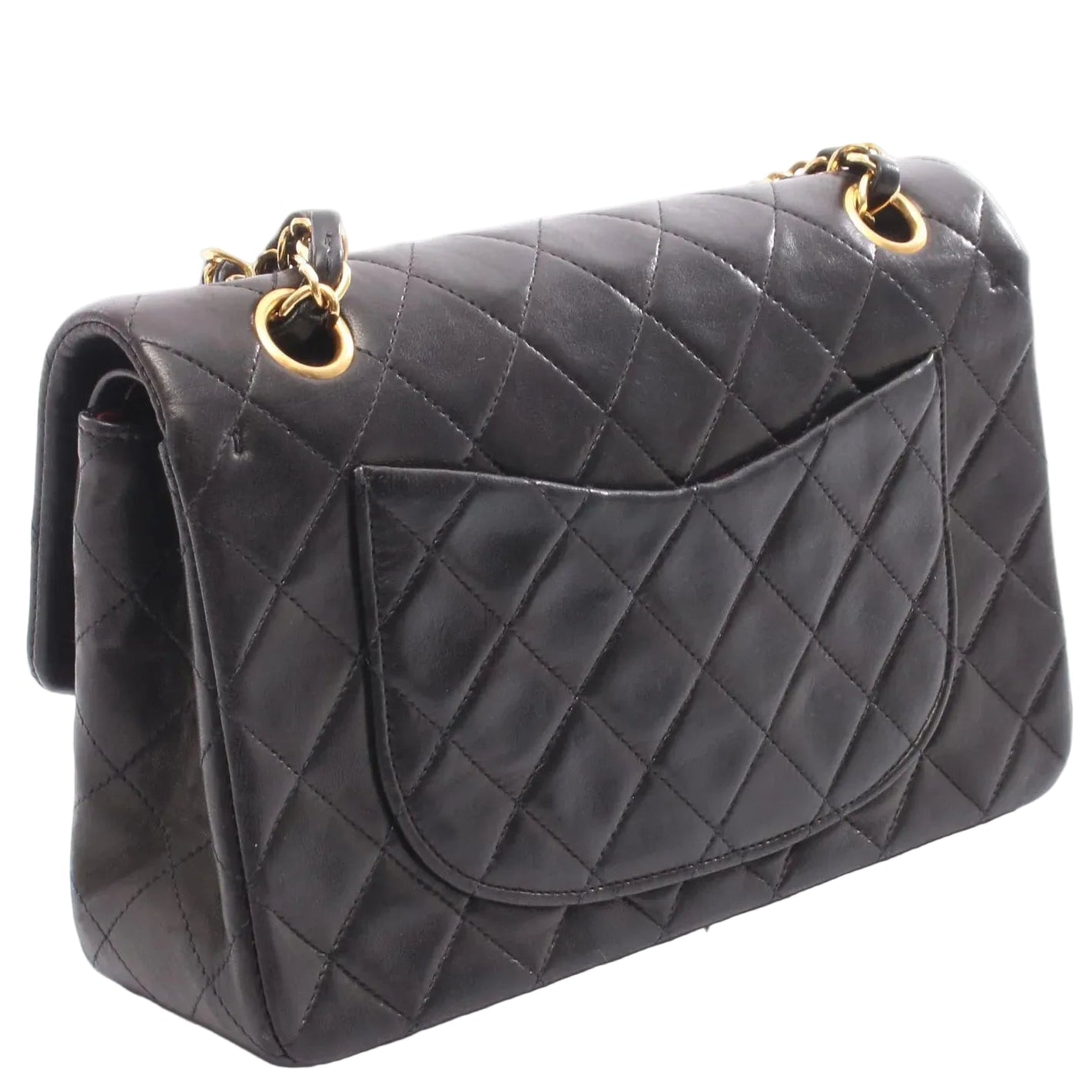 Chanel Classic Flap Bag Vintage Small Lambskin Black Gold Hardware