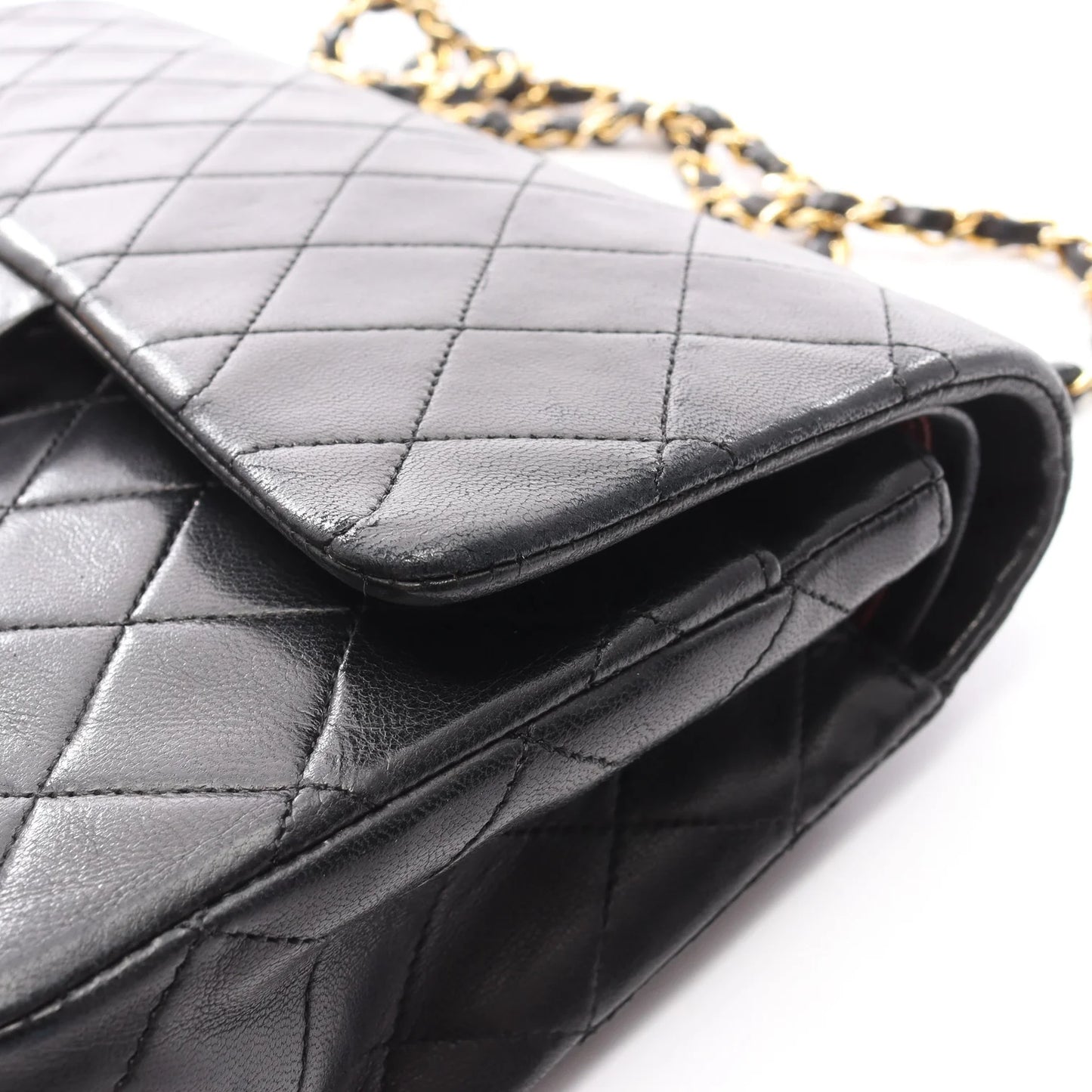 Chanel Classic Flap Bag Vintage Medium Lambskin Black Gold Hardware