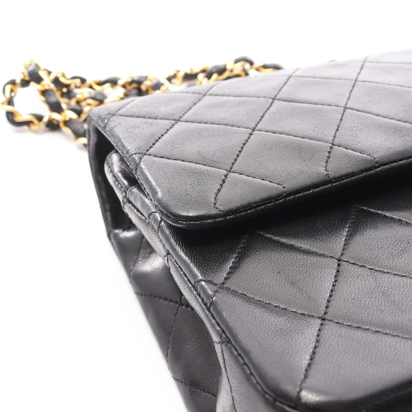 Chanel Classic Flap Bag Vintage Medium Lambskin Black Gold Hardware