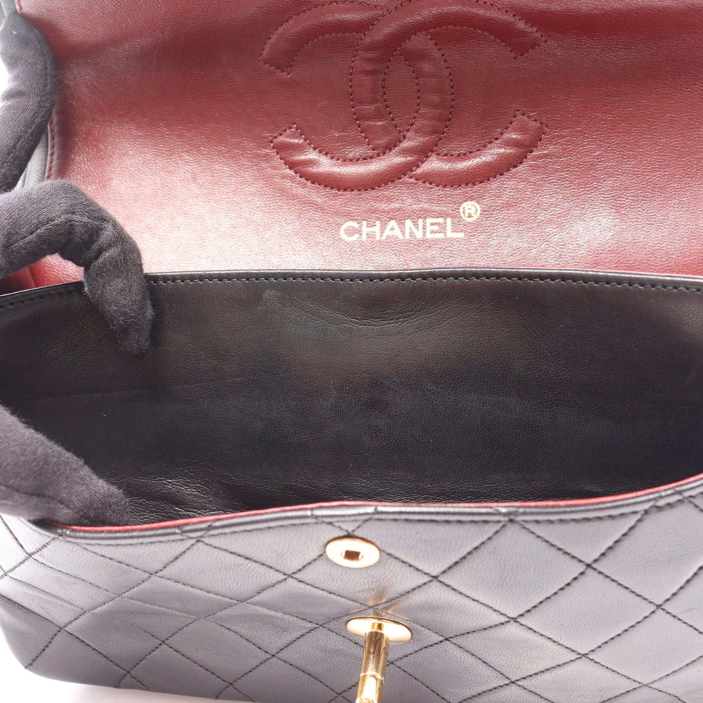 Chanel Classic Flap Bag Vintage Medium Lambskin Black Gold Hardware