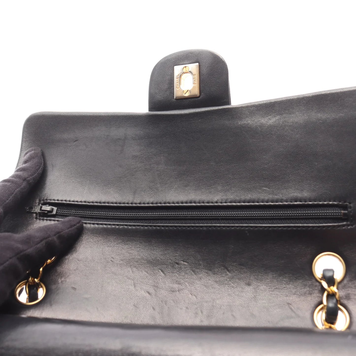 Chanel Classic Flap Bag Vintage Medium Lambskin Black Gold Hardware