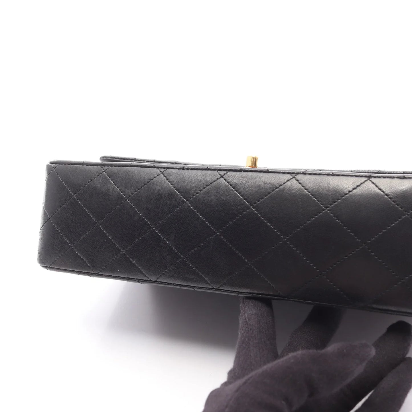 Chanel Classic Flap Bag Vintage Medium Lambskin Black Gold Hardware