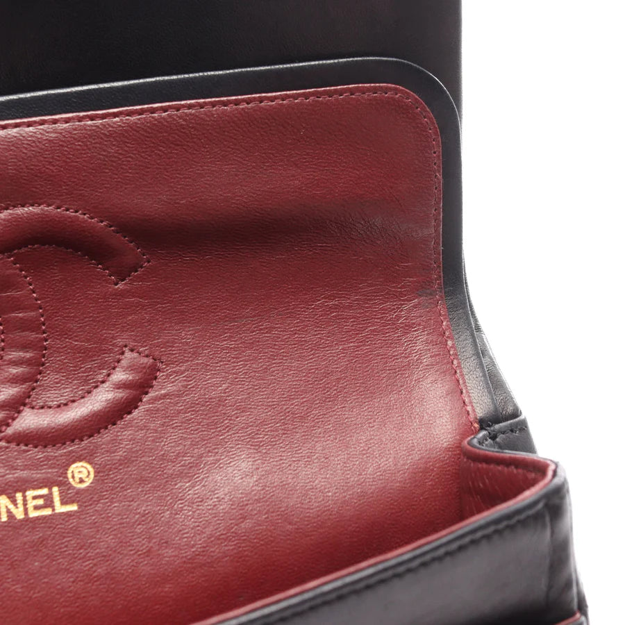 Chanel Classic Flap Bag Vintage Medium Lambskin Black Gold Hardware