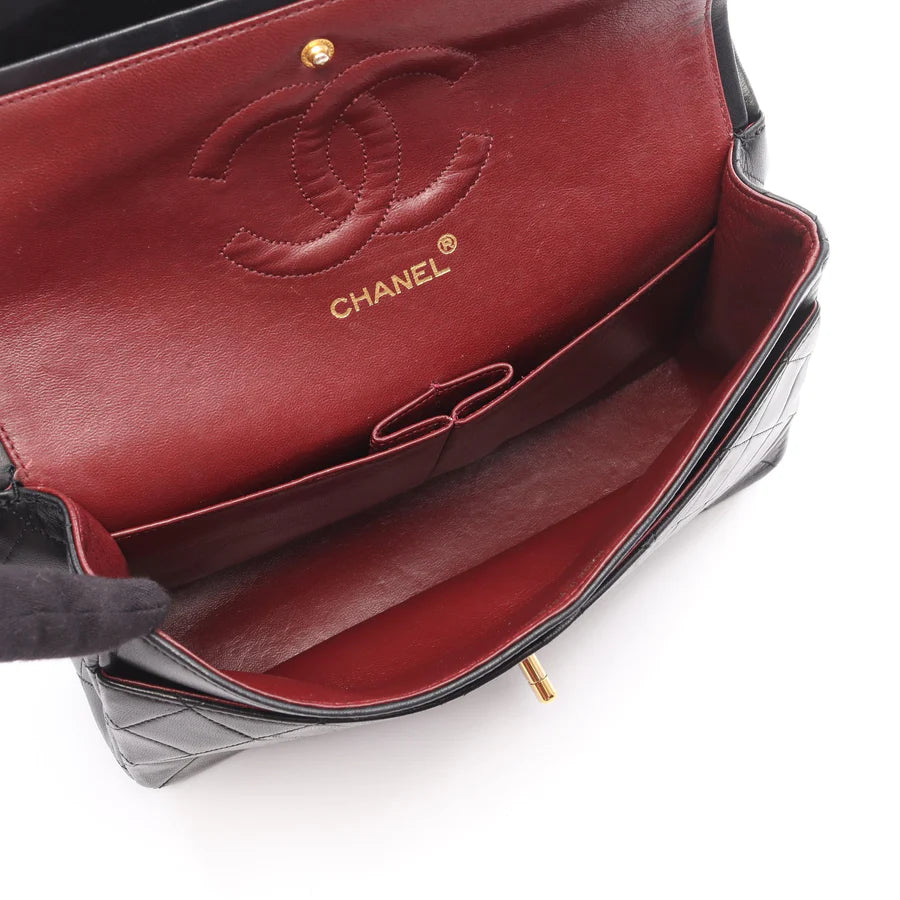 Chanel Classic Flap Bag Vintage Medium Lambskin Black Gold Hardware
