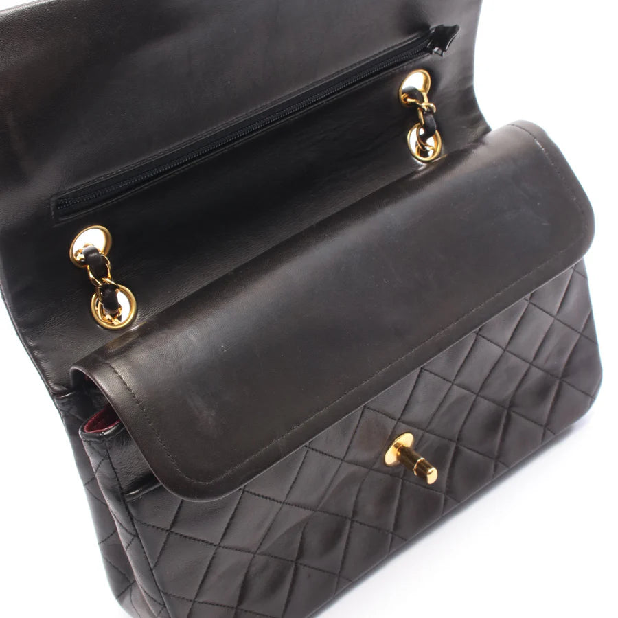 Chanel Classic Flap Bag Vintage Medium Lambskin Black Gold Hardware