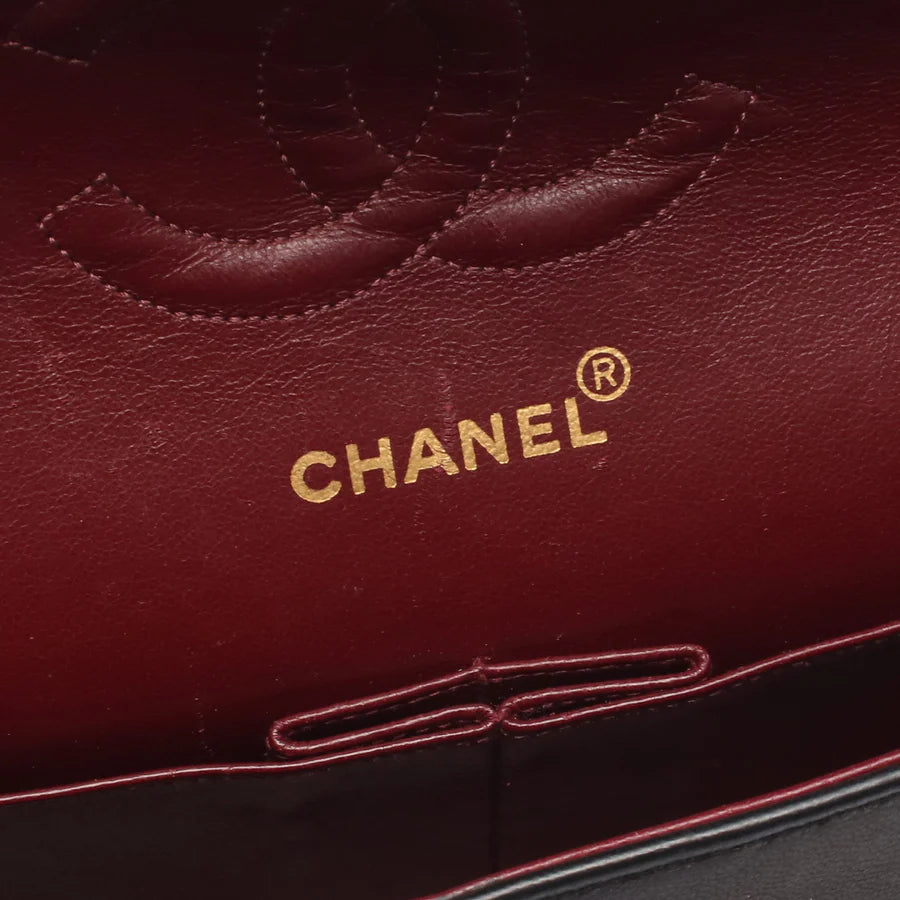 Chanel Classic Flap Bag Vintage Medium Lambskin Black Gold Hardware