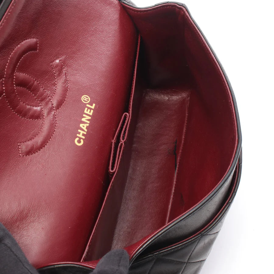 Chanel Classic Flap Bag Vintage Medium Lambskin Black Gold Hardware