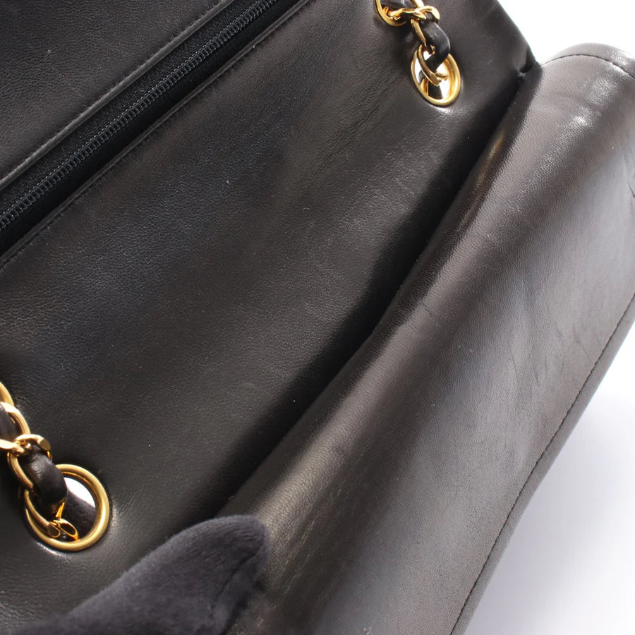 Chanel Classic Flap Bag Vintage Medium Lambskin Black Gold Hardware
