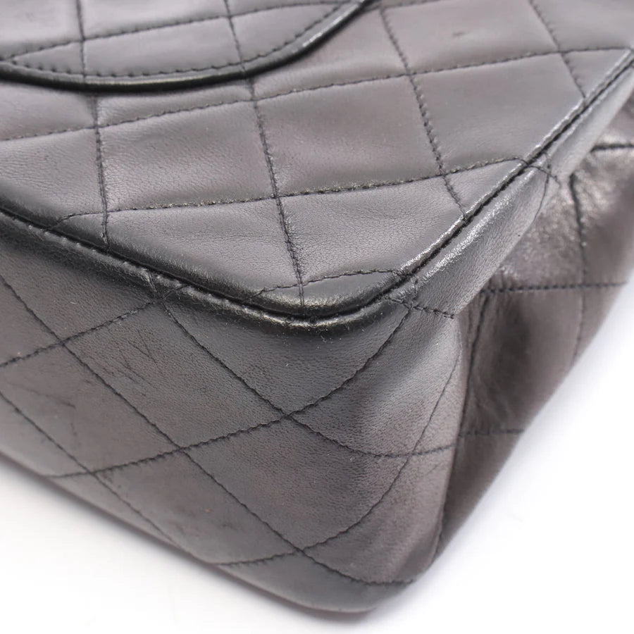 Chanel Classic Flap Bag Vintage Medium Lambskin Black Gold Hardware