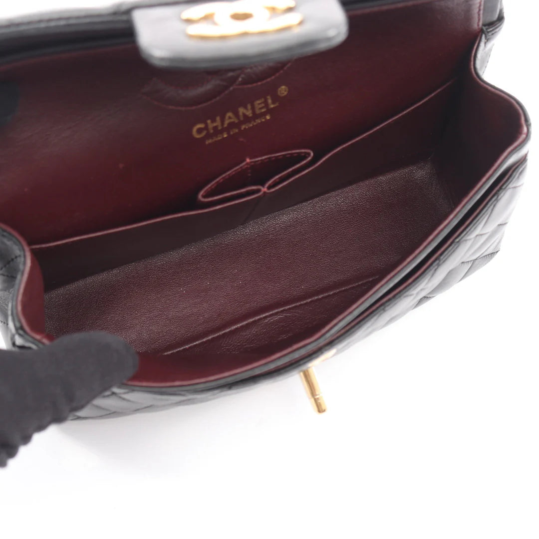 Chanel Classic Flap Bag Vintage Small Lambskin Black Gold Hardware