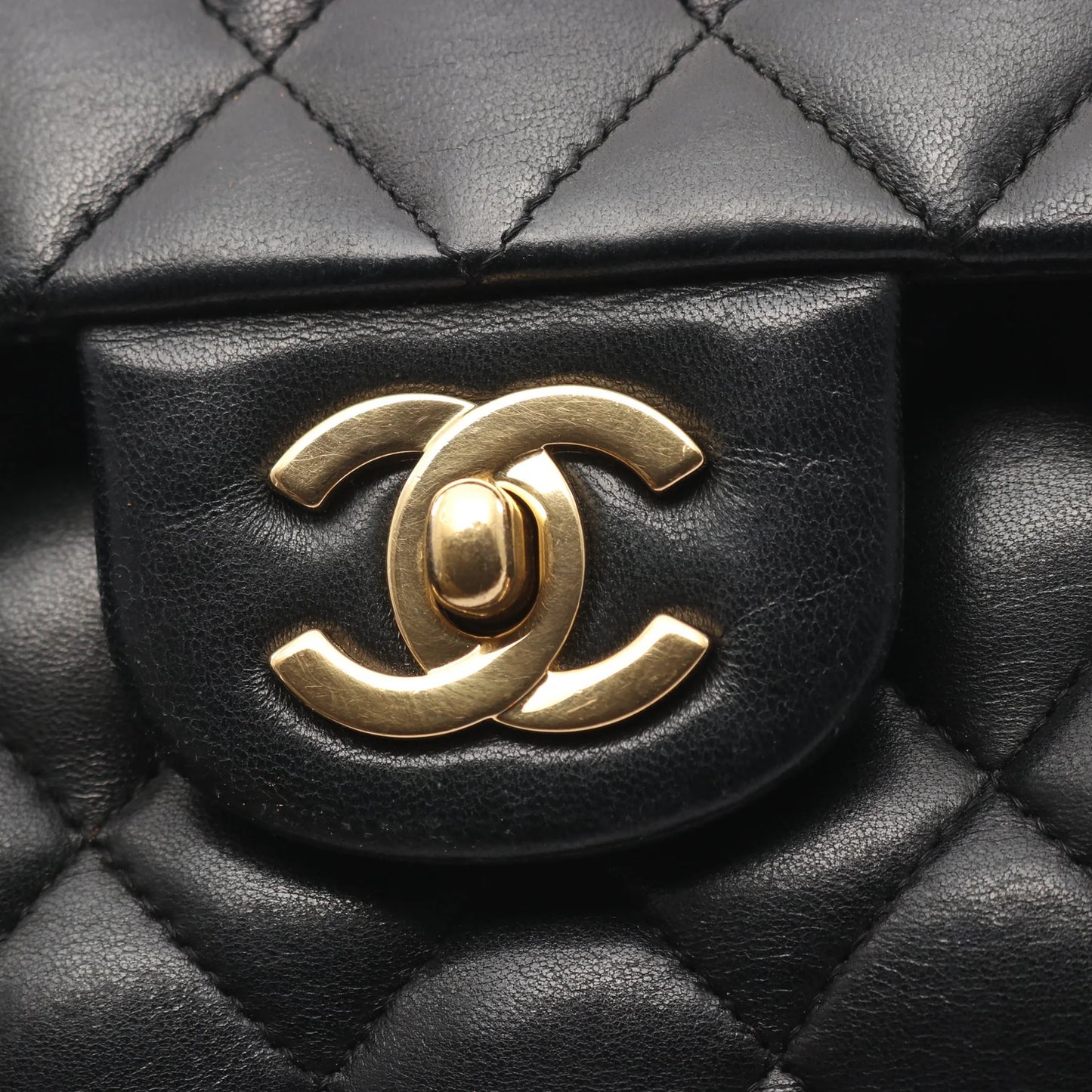 Chanel Classic Flap Bag Vintage Small Lambskin Black Gold Hardware