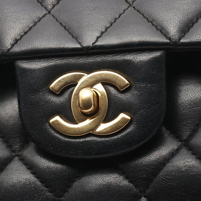 Chanel Classic Flap Bag Vintage Small Lambskin Black Gold Hardware