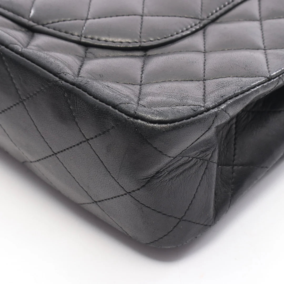 Chanel Classic Flap Bag Vintage Medium Lambskin Black Silver Hardware