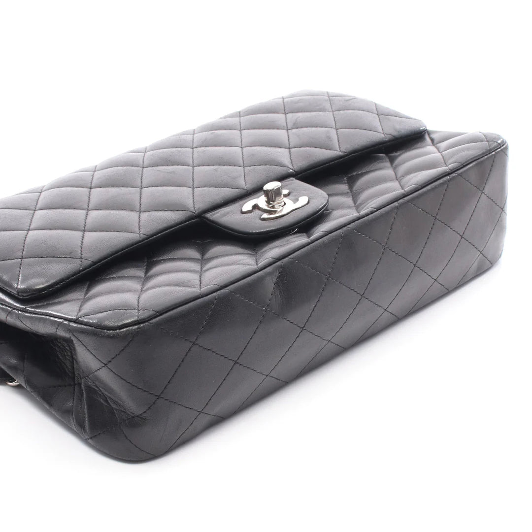 Chanel Classic Flap Bag Vintage Medium Lambskin Black Silver Hardware