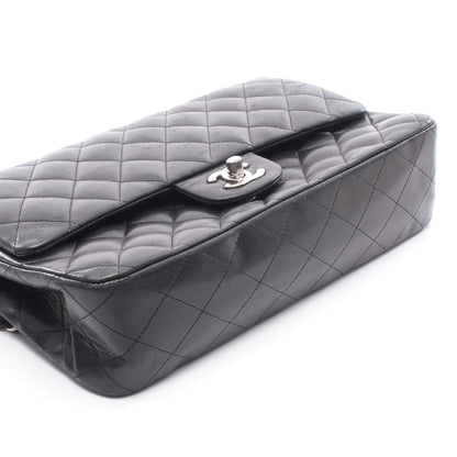 Chanel Classic Flap Bag Vintage Medium Lambskin Black Silver Hardware