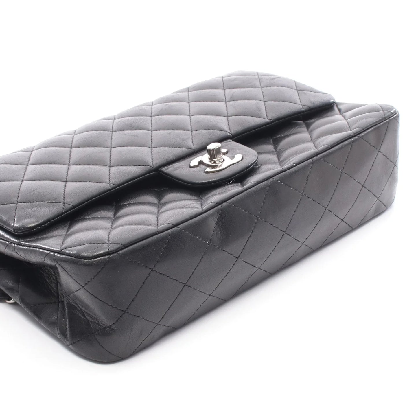 Chanel Classic flap Bag Vintage Medium Lambskin Black Silver Hardware