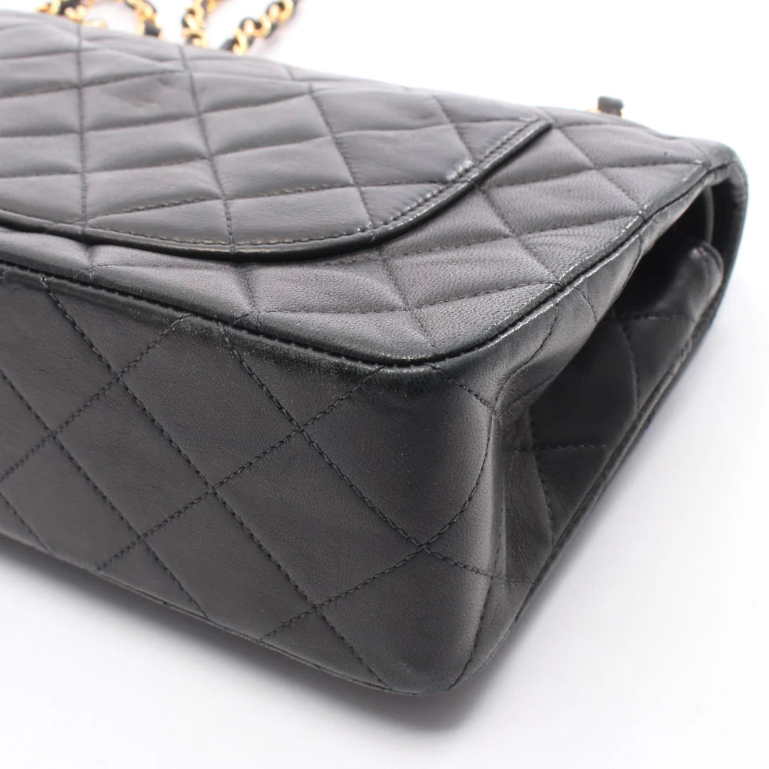 Chanel Classic Flap Bag Vintage Small Lambskin Black Gold Hardware