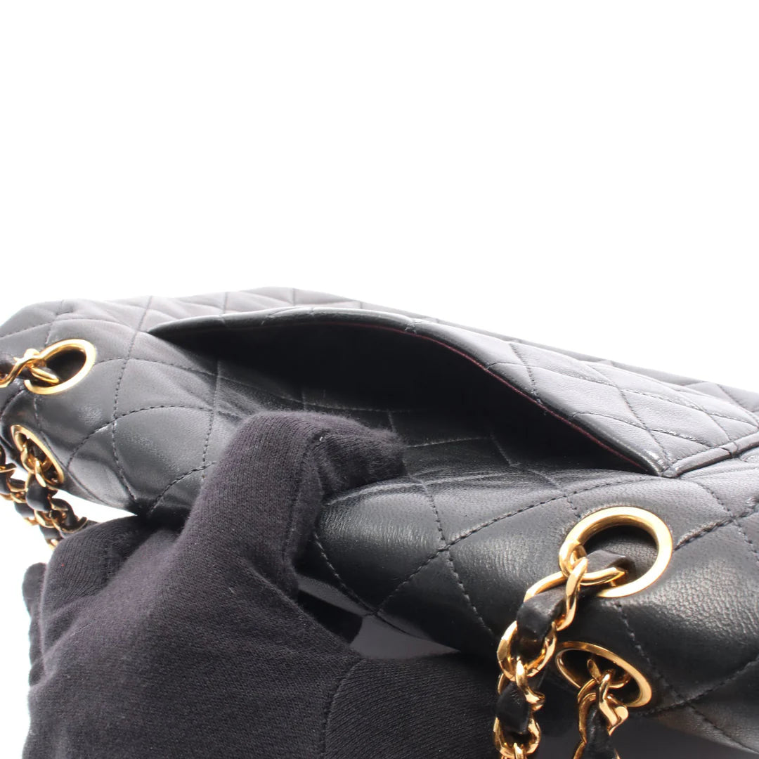 Chanel Classic Flap Bag Vintage Small Lambskin Black Gold Hardware