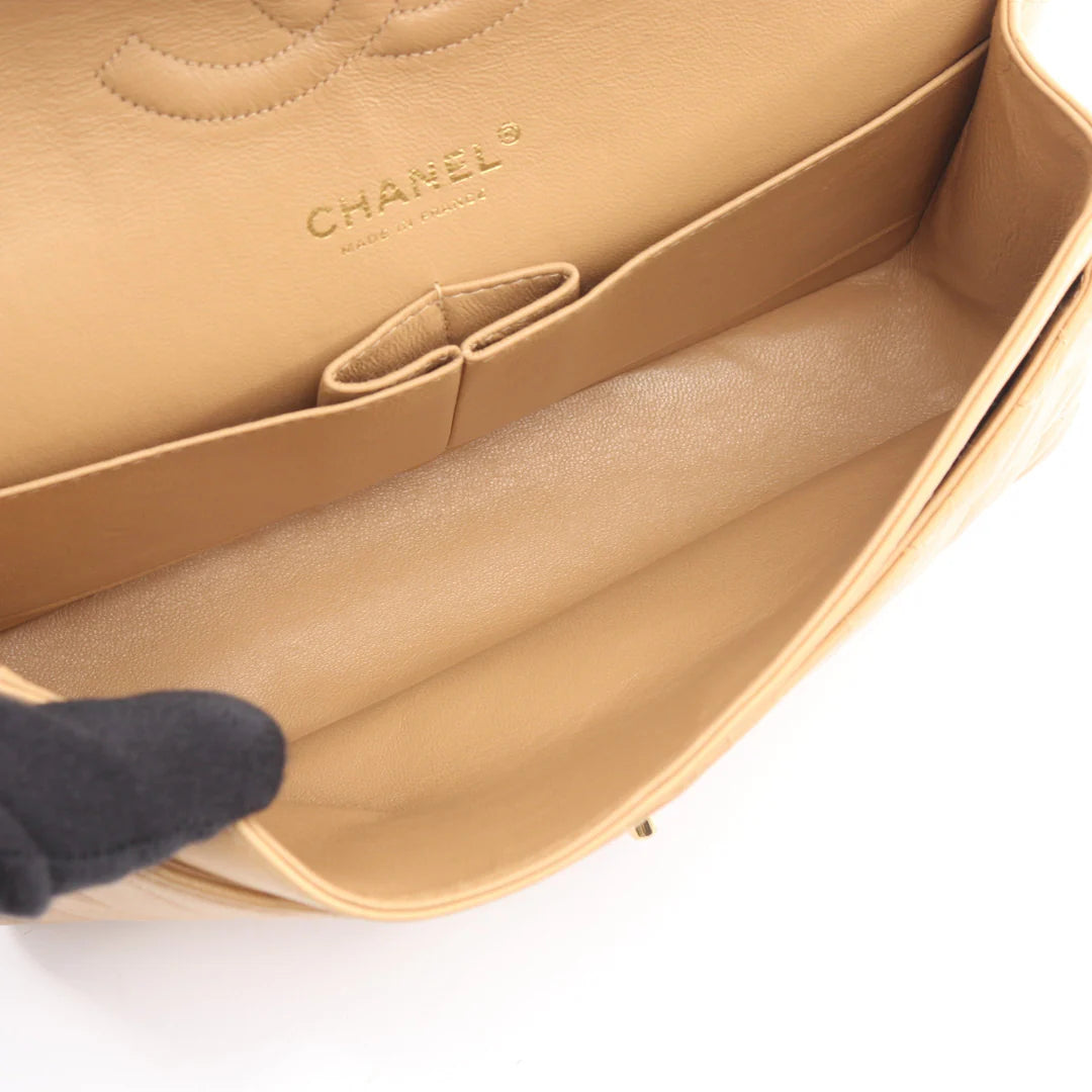 Chanel Classic Flap Bag Vintage Medium Lambskin Beige Gold Hardware