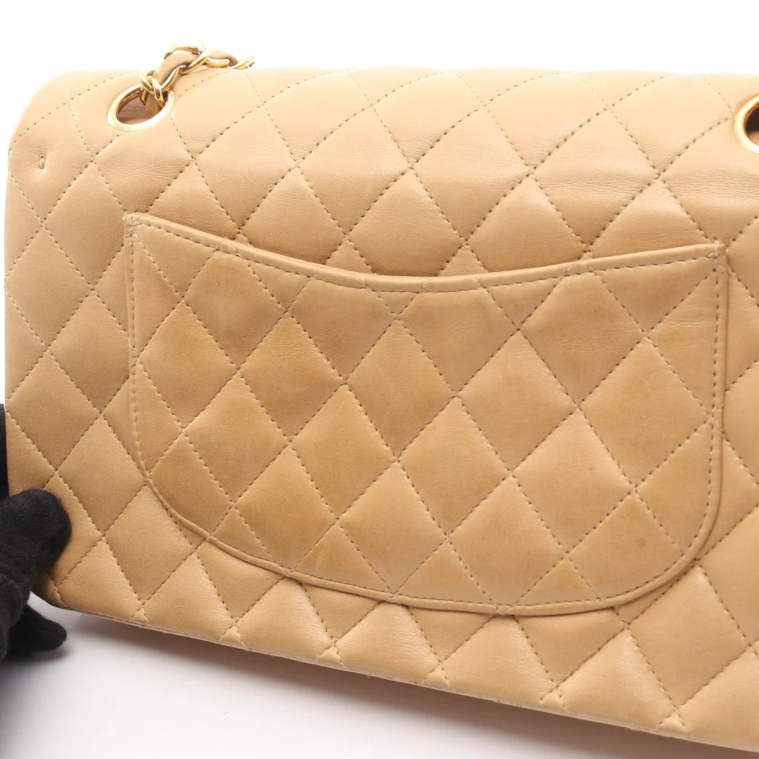 Chanel Classic Flap Bag Vintage Medium Lambskin Beige Gold Hardware