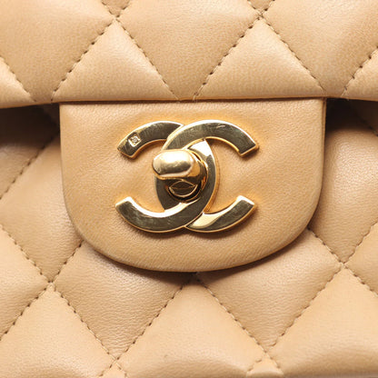 Chanel Classic Flap Bag Vintage Medium Lambskin Beige Gold Hardware