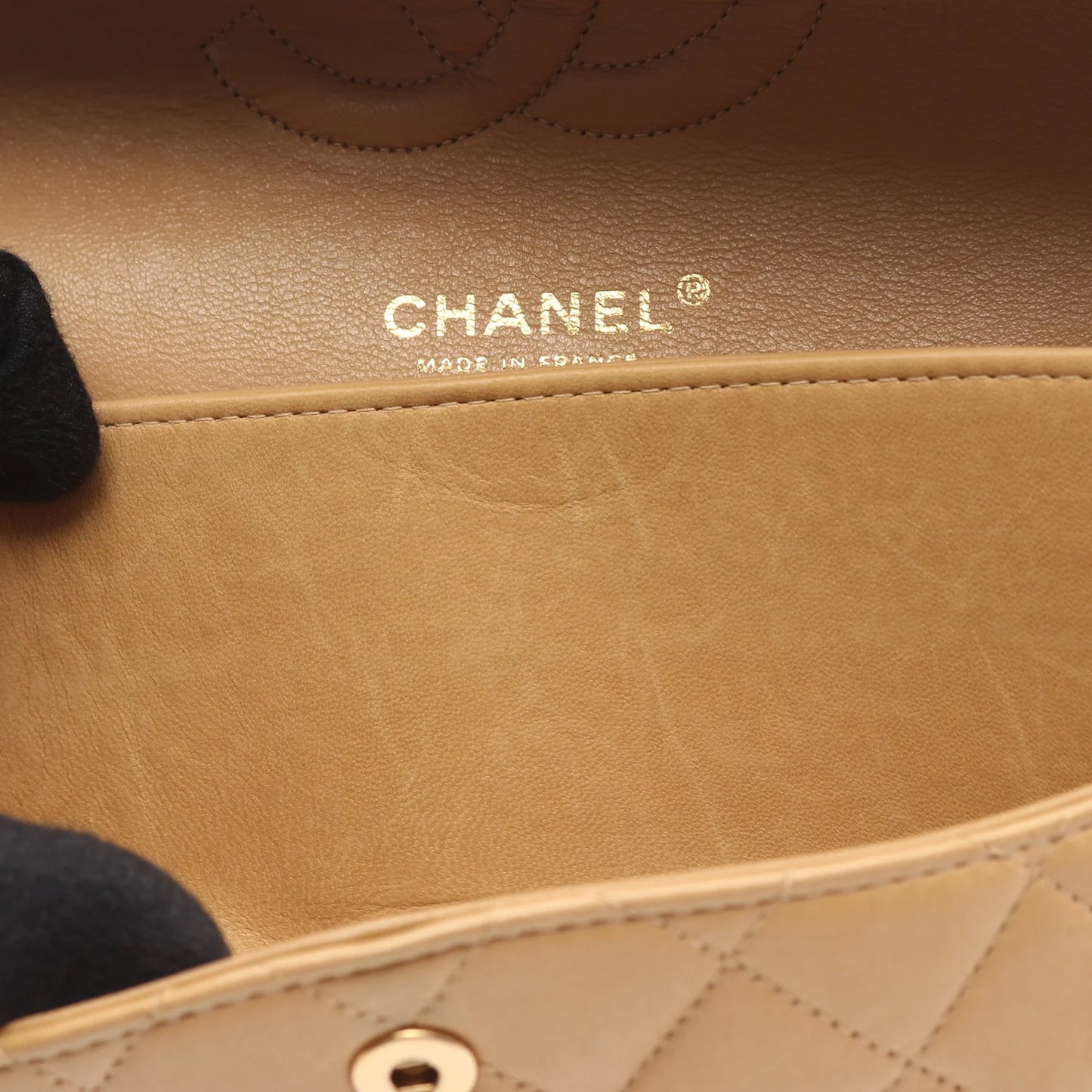 Chanel Classic Flap Bag Vintage Medium Lambskin Beige Gold Hardware