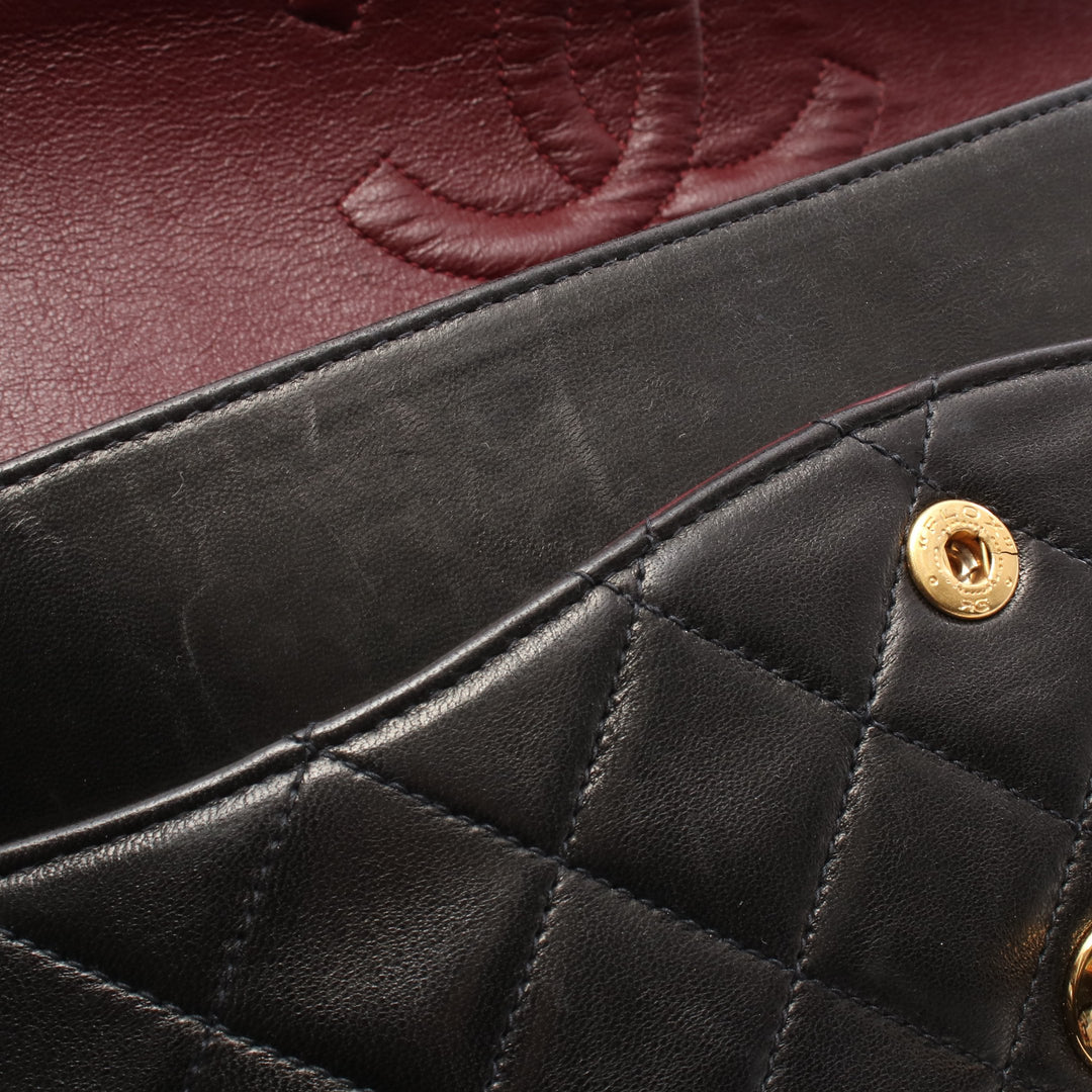 Chanel Classic Flap Bag Vintage Medium Lambskin Black Gold Hardware