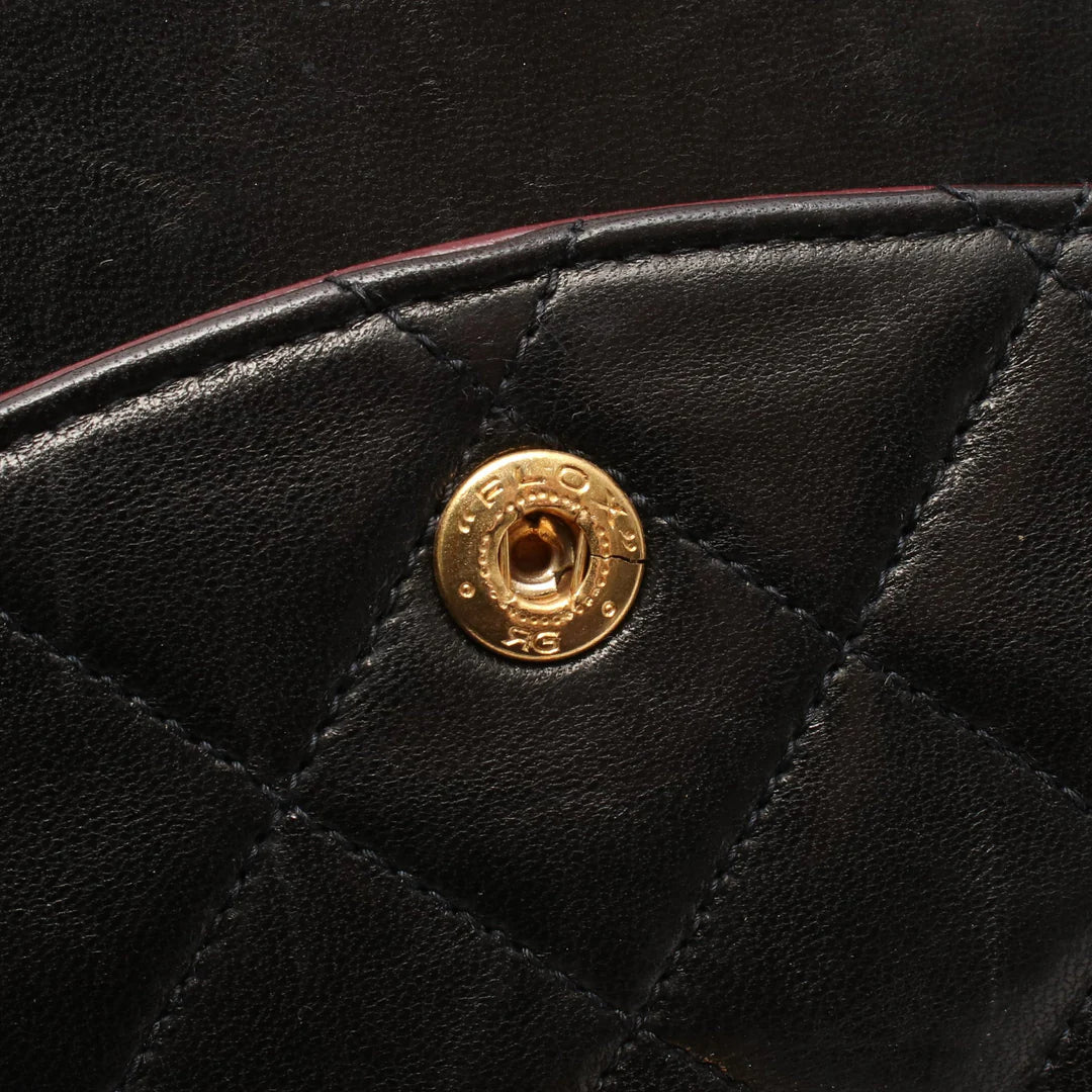 Chanel Classic Flap Bag Vintage Medium Lambskin Black Gold Hardware