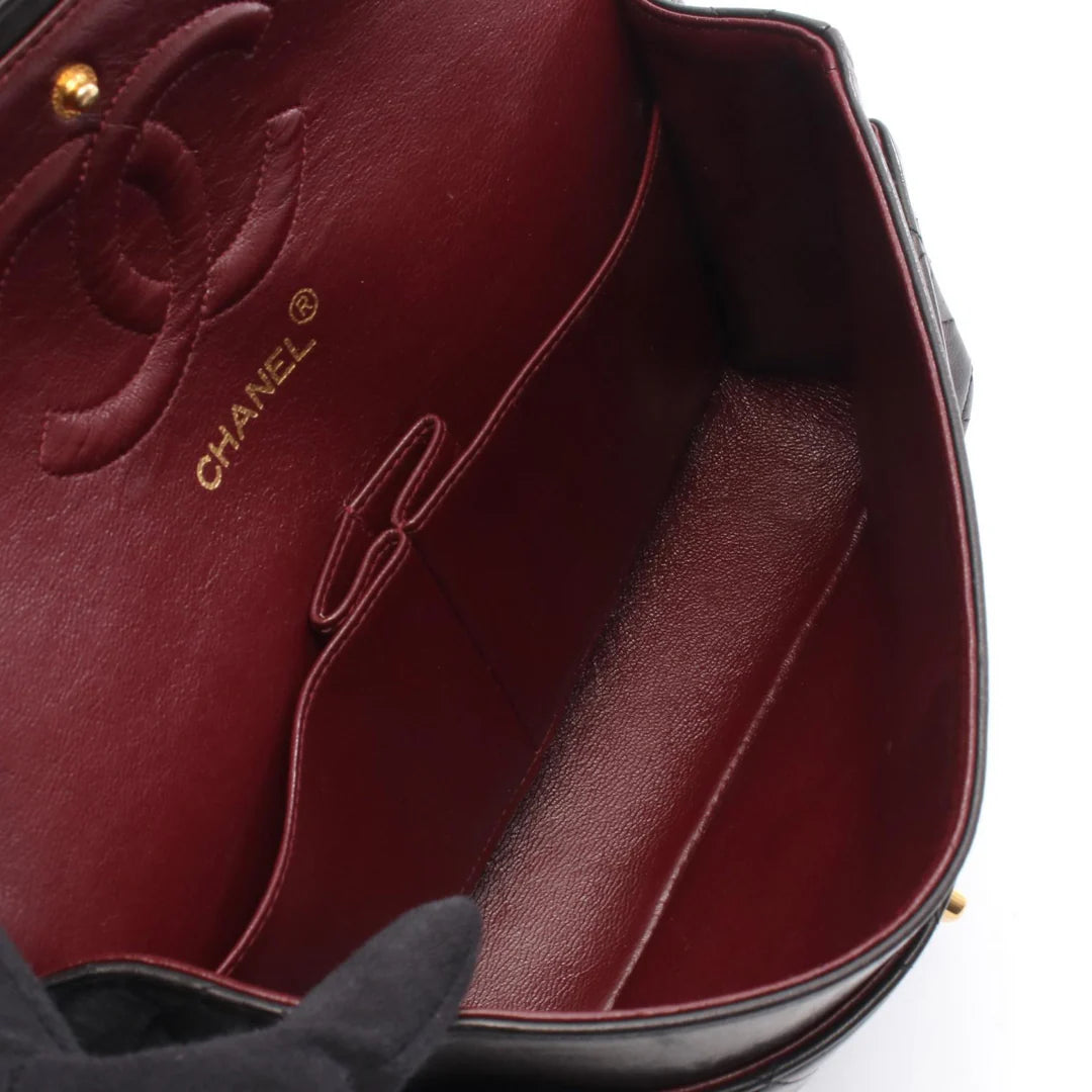 Chanel Classic Flap Bag Vintage Medium Lambskin Black Gold Hardware