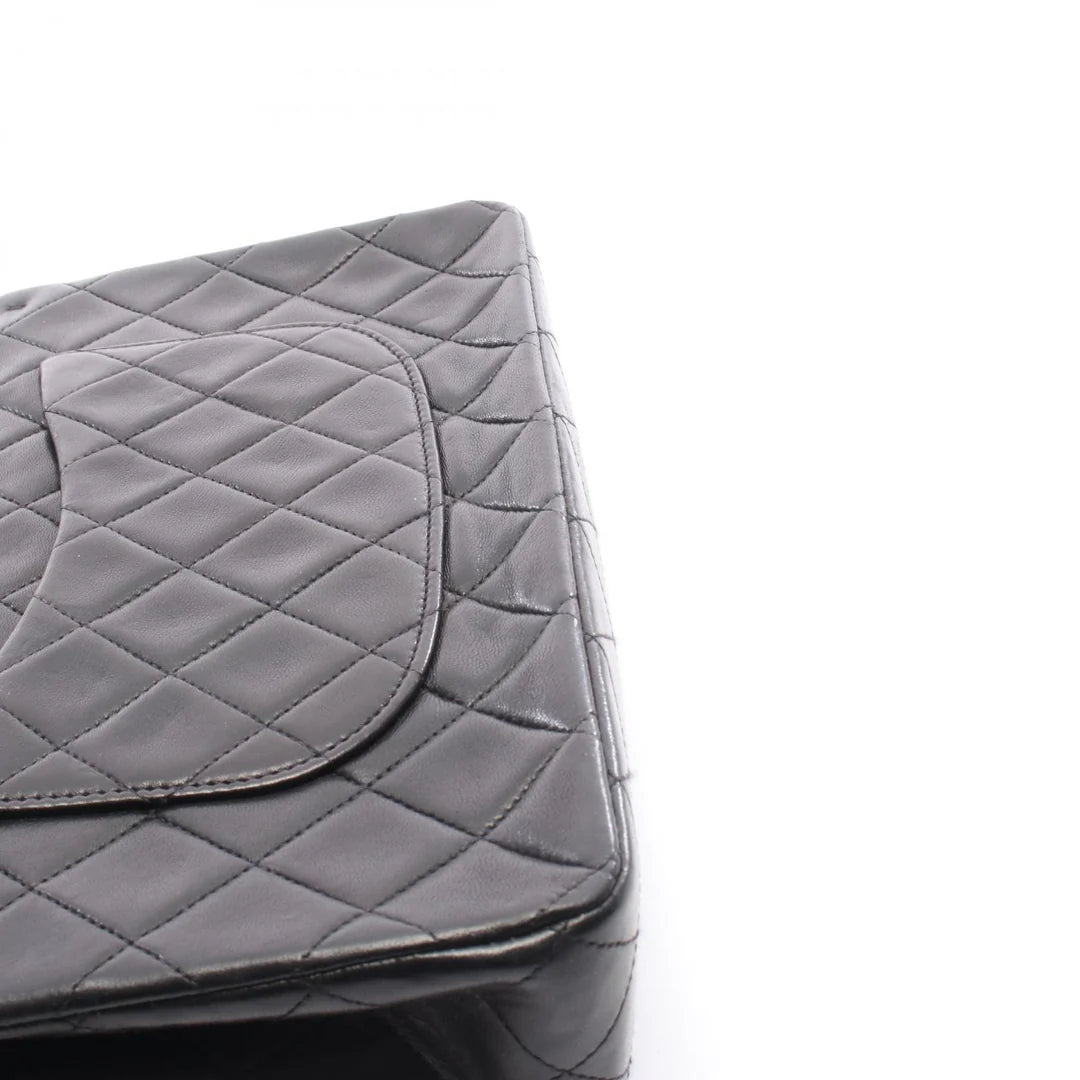 Chanel Classic Flap Bag Vintage Medium Lambskin Black Gold Hardware