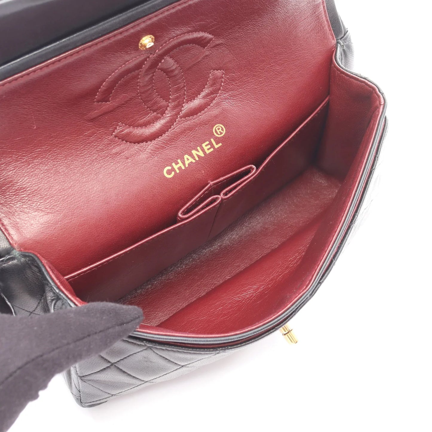 Chanel Classic Flap Bag Vintage Small Lambskin Black Gold Hardware